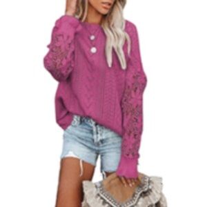 NWOT Dokotoo Pink Crochet Bell Sleeve Sweater